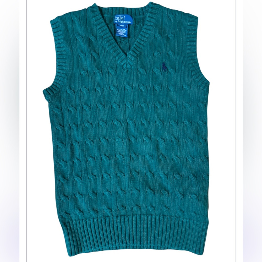Polo by Ralph Lauren Kid's Green Cable Knit Sweater Vest size:Small (8)